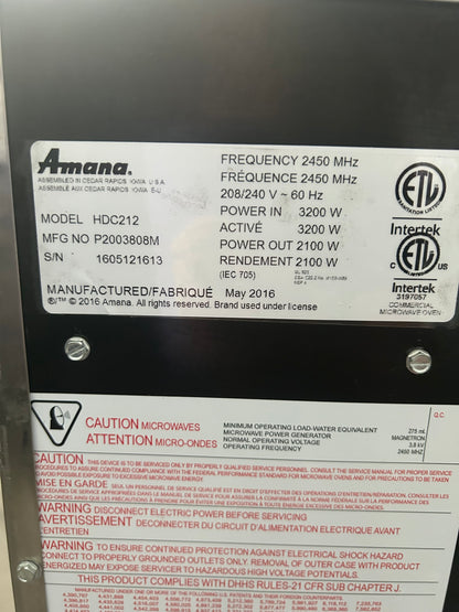 Amana HDC212 Heavy-Duty Stainless steel commercial mircowave -208/240v, 2100W